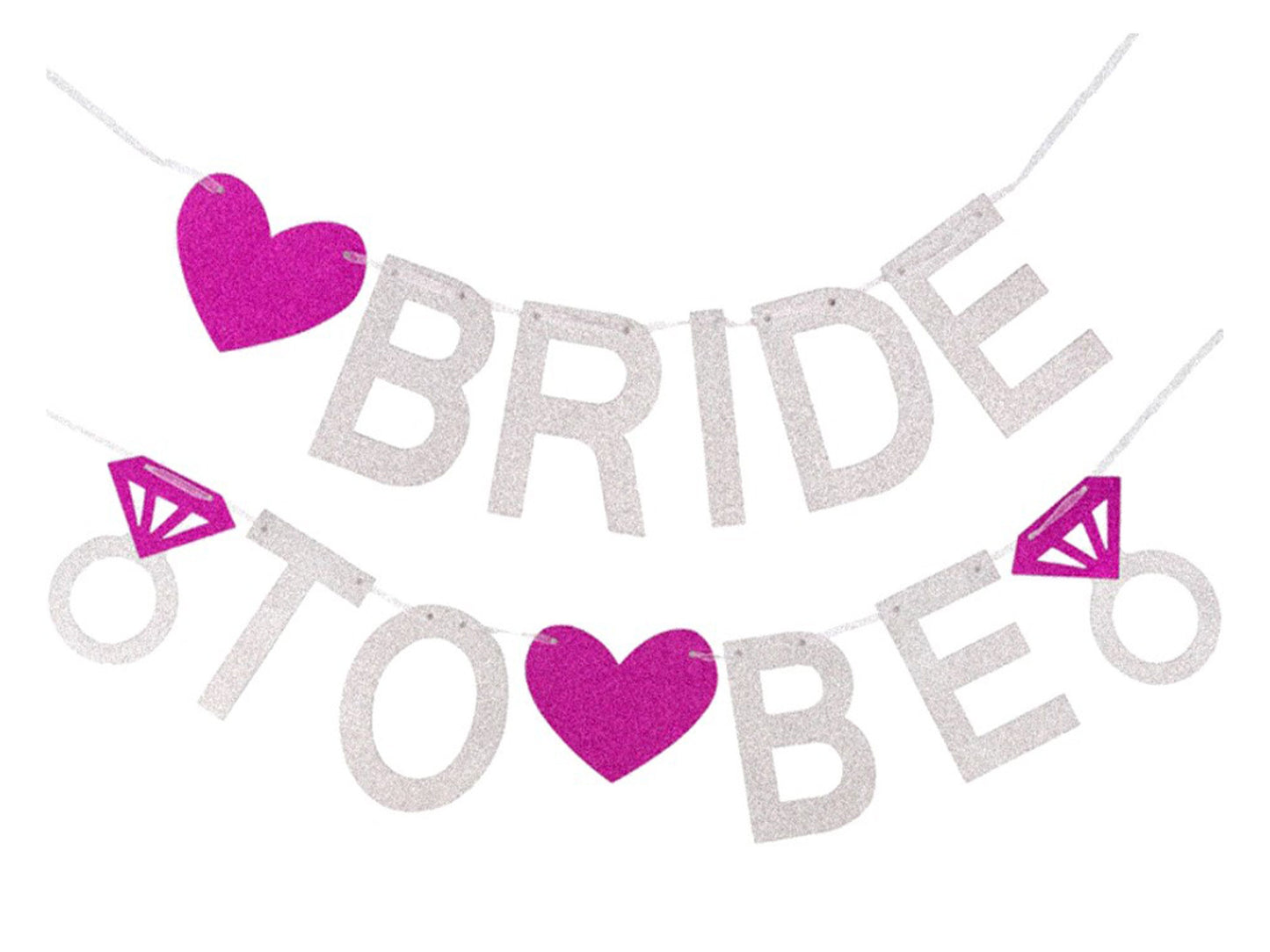 Bride To Be Banner, Hens Party Bridal Shower Glitter Decorations Engagement Bunting Banner Silver Pink Heart Shaped Banner