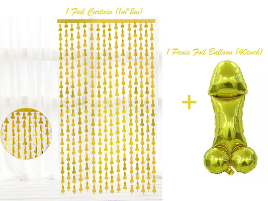 Penis Balloon | 40 inch Gold | Bachelorette Party | Same Penis Forever | Penis Tinsel Curtain| Hen Party | Bride to Be Bridal Shower
