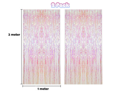 Iridescent Fringe Foil Curtain | Transparent Pink Backdrop, Bridal Shower Backdrop, Wedding, Hen Party, Birthday Photo Booth, Baby Shower