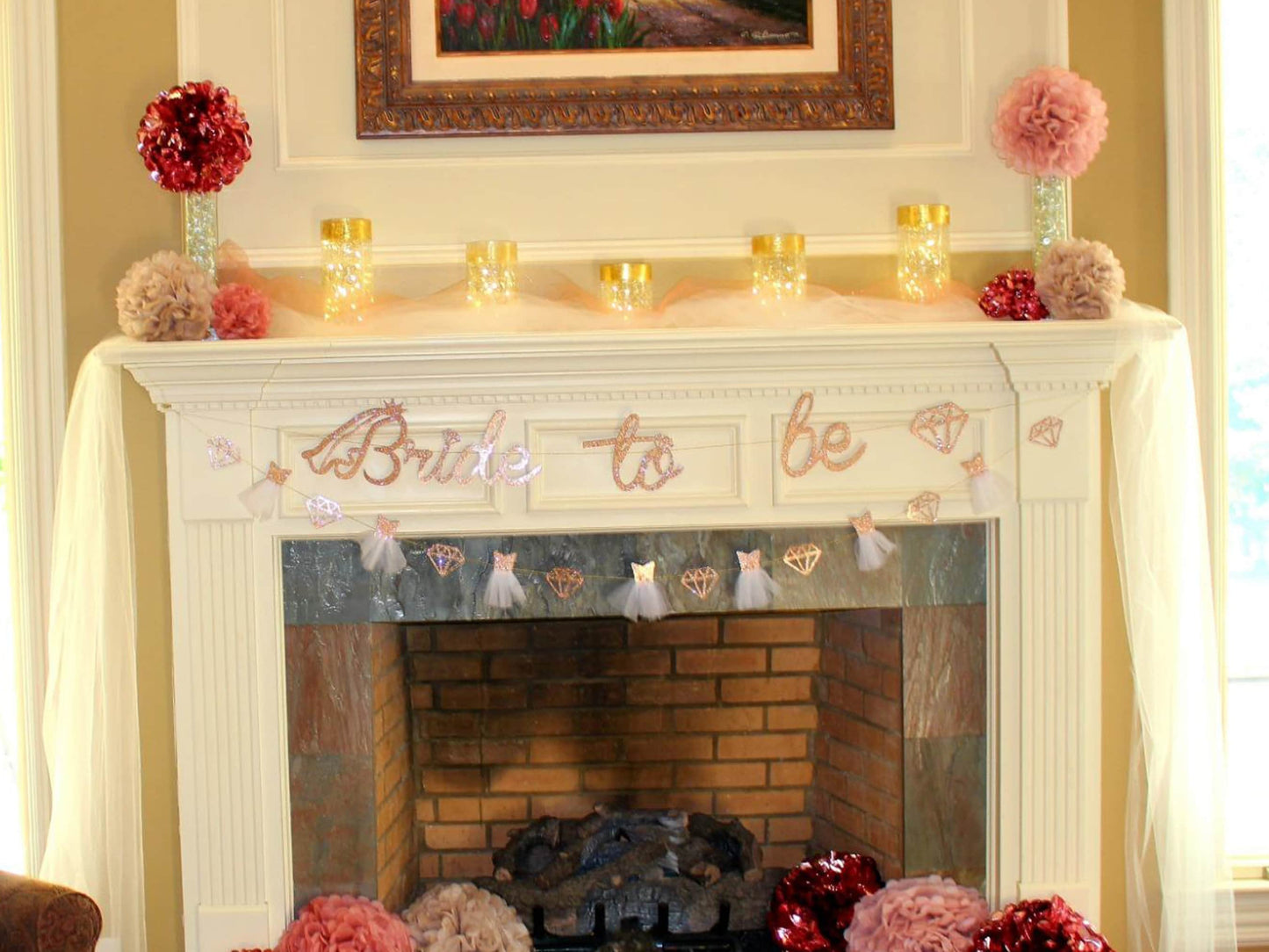 Bride To Be Banner, Cake Topper | Wedding Dress Diamond Bride Garland | Bridal Shower Wedding Engagement Bachelorette Hen Party