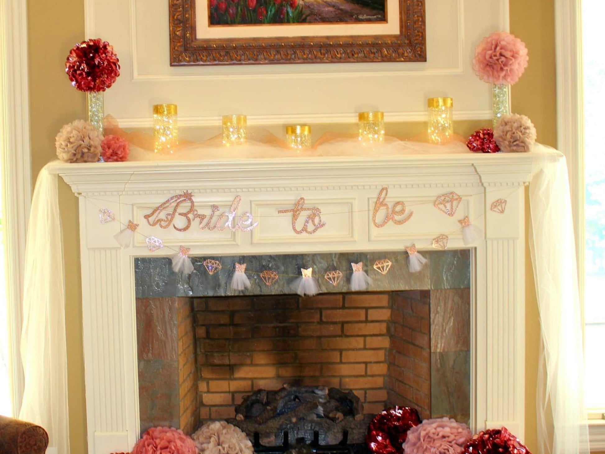 Bride To Be Banner, Cake Topper | Wedding Dress Diamond Bride Garland | Bridal Shower Wedding Engagement Bachelorette Hen Party