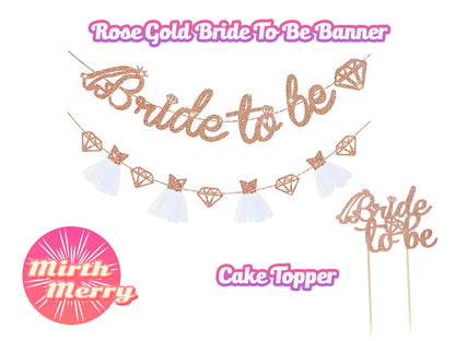Bride To Be Banner, Cake Topper | Wedding Dress Diamond Bride Garland | Bridal Shower Wedding Engagement Bachelorette Hen Party