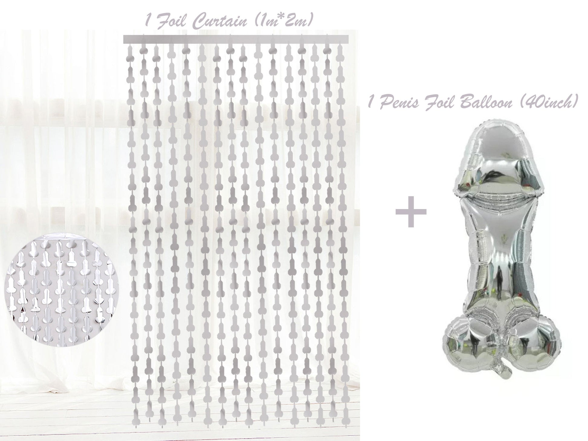 Penis Balloon | 40 inch Silver | Bachelorette Party | Same Penis Forever | Penis Tinsel Curtain| Hen Party | Bride to Be Bridal Shower