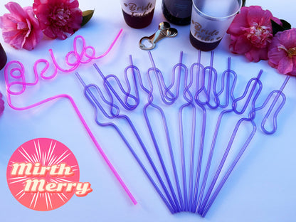 Purple Swirly Penis Straw + Bride Straw | Bachelorette Party Favors | Bride To Be Bridal Shower | Hen Party Supplies Penis