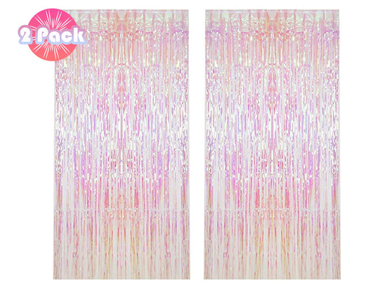Iridescent Fringe Foil Curtain | Transparent Pink Backdrop, Bridal Shower Backdrop, Wedding, Hen Party, Birthday Photo Booth, Baby Shower