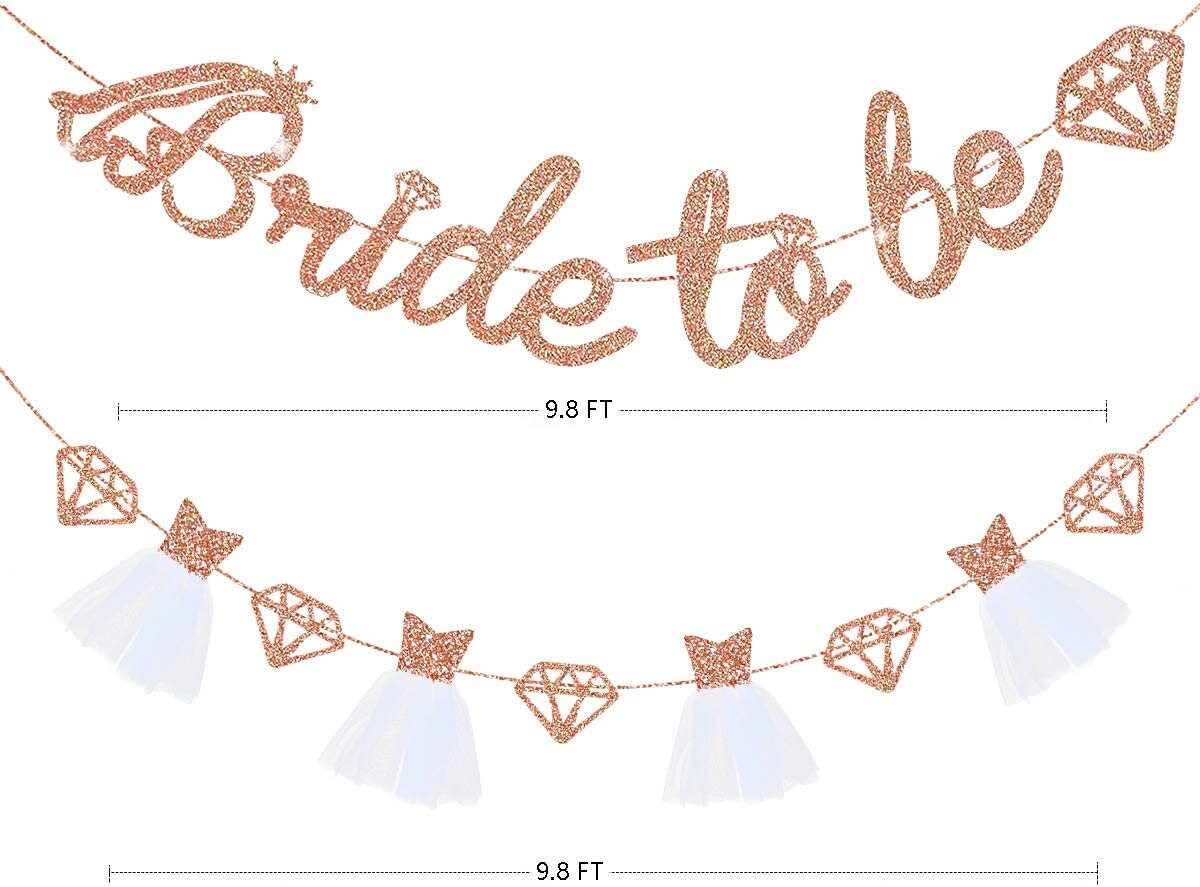 Bride To Be Banner, Cake Topper | Wedding Dress Diamond Bride Garland | Bridal Shower Wedding Engagement Bachelorette Hen Party