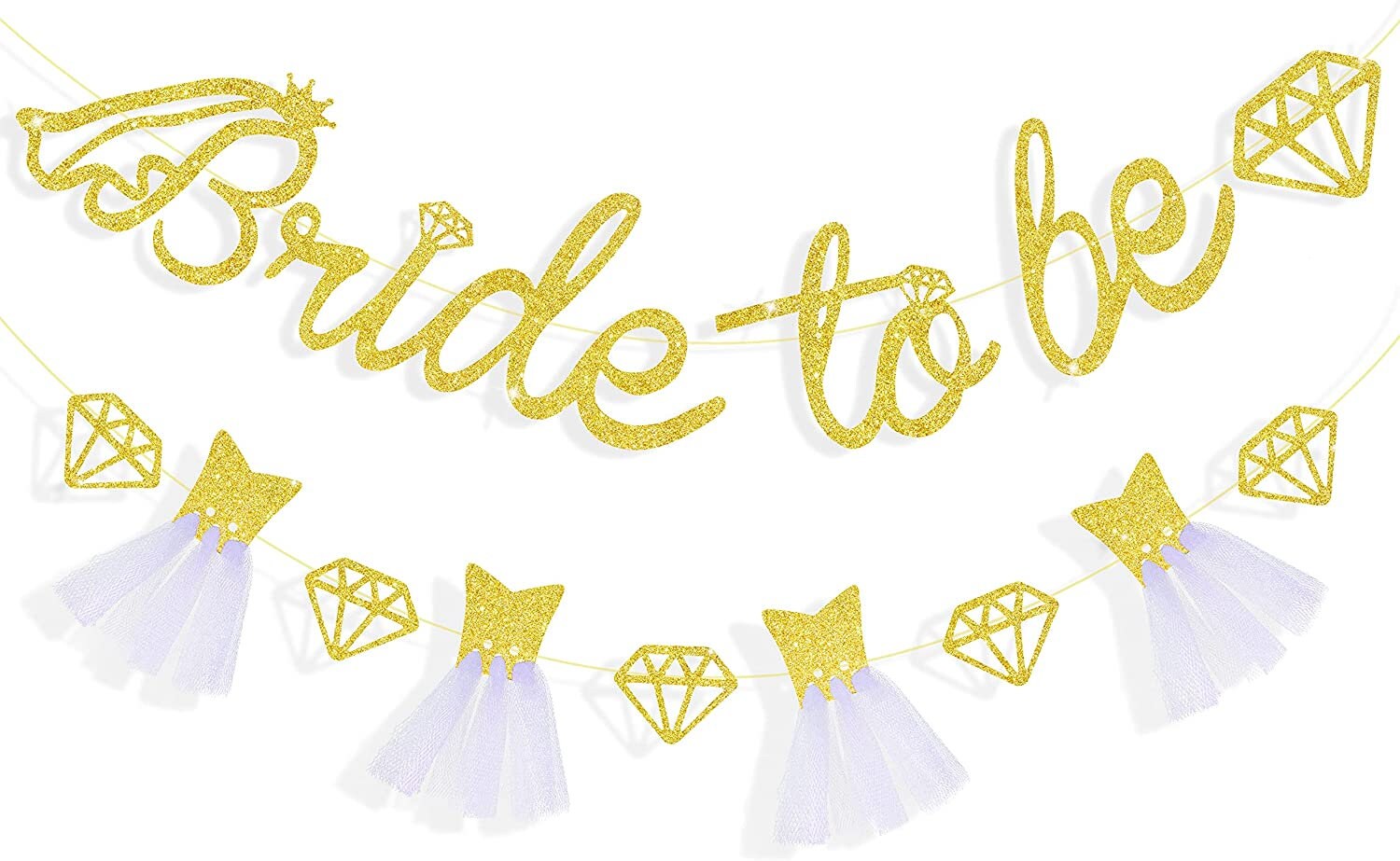 Bride To Be Banner, Cake Topper | Wedding Dress Diamond Bride Garland | Bridal Shower Wedding Engagement Bachelorette Hen Party