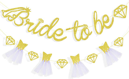 Bride To Be Banner, Cake Topper | Wedding Dress Diamond Bride Garland | Bridal Shower Wedding Engagement Bachelorette Hen Party