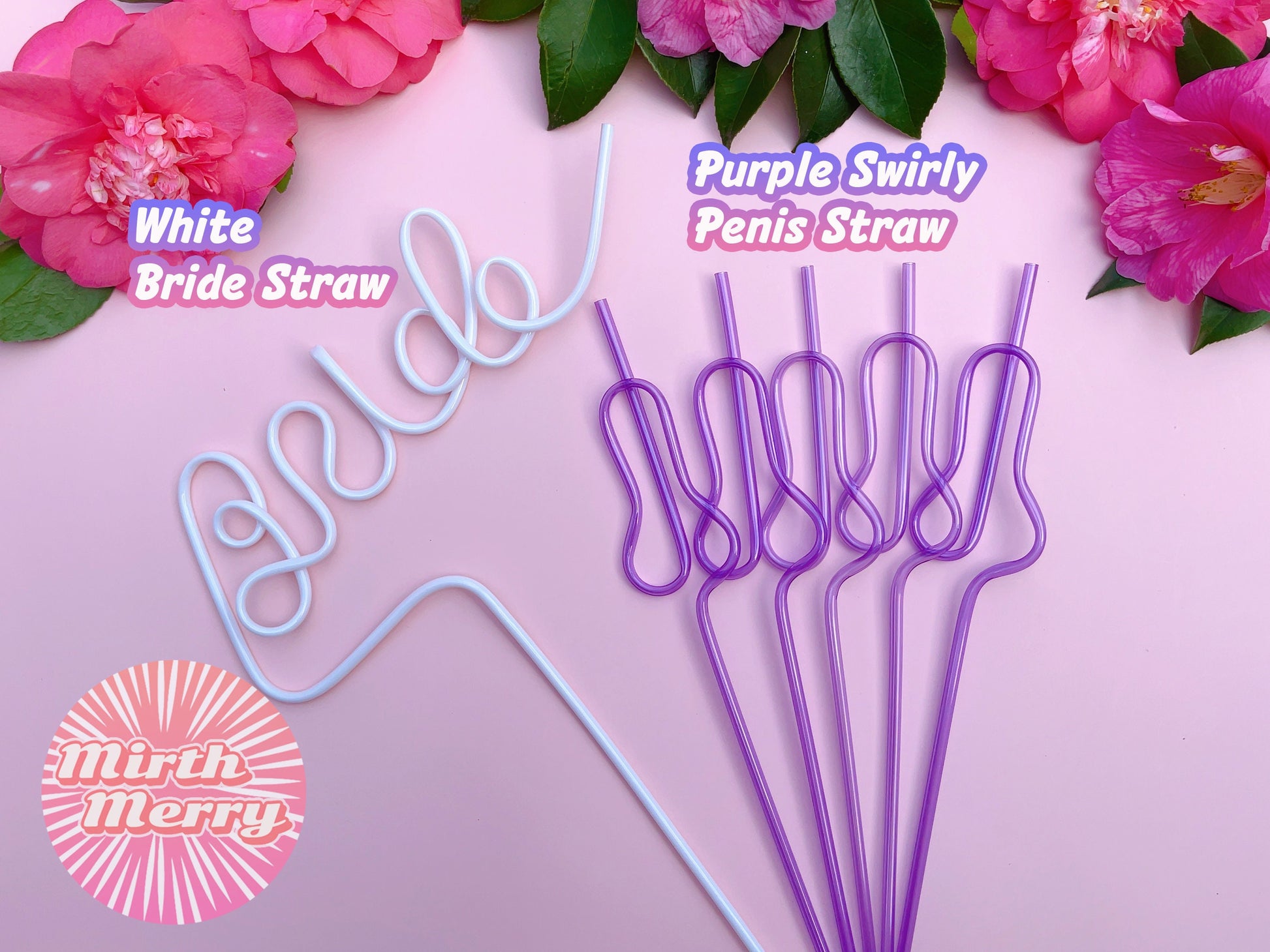 Purple Swirly Penis Straw + Bride Straw | Bachelorette Party Favors | Bride To Be Bridal Shower | Hen Party Supplies Penis