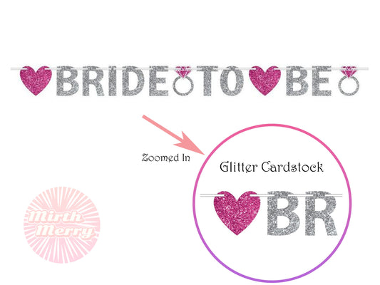 Bride To Be Banner, Hens Party Bridal Shower Glitter Decorations Engagement Bunting Banner Silver Pink Heart Shaped Banner