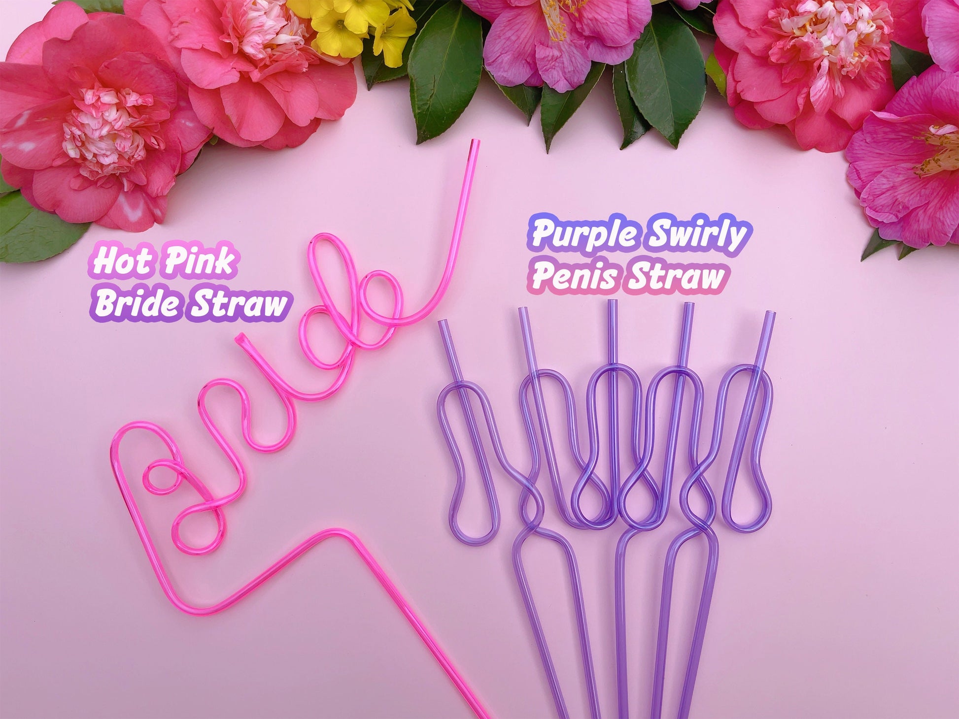Purple Swirly Penis Straw + Bride Straw | Bachelorette Party Favors | Bride To Be Bridal Shower | Hen Party Supplies Penis