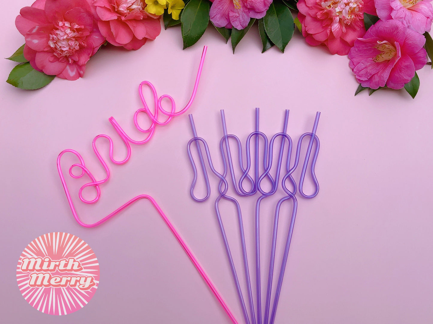 Purple Swirly Penis Straw + Bride Straw | Bachelorette Party Favors | Bride To Be Bridal Shower | Hen Party Supplies Penis