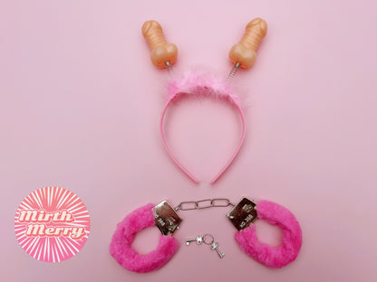 Penis Headband, Hen Party Favors Set, Novelty Party Games Decor, Hens Night Bridal Shower, Hen Party Games, Penis Hoopla Ring, Pink Handcuff