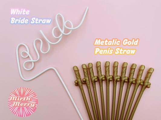 Gold Penis Straw+Bride Straw, Hen Party Decoration Supplies, Party Favor Penis Confetti, Bridal Shower Wedding Drinking Game