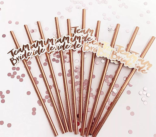 Rose Gold Team Bride Straws| Bachelorette Hen Party Decoration Supplies, Party Favor, Bridal Shower Wedding Drinking Game Bach