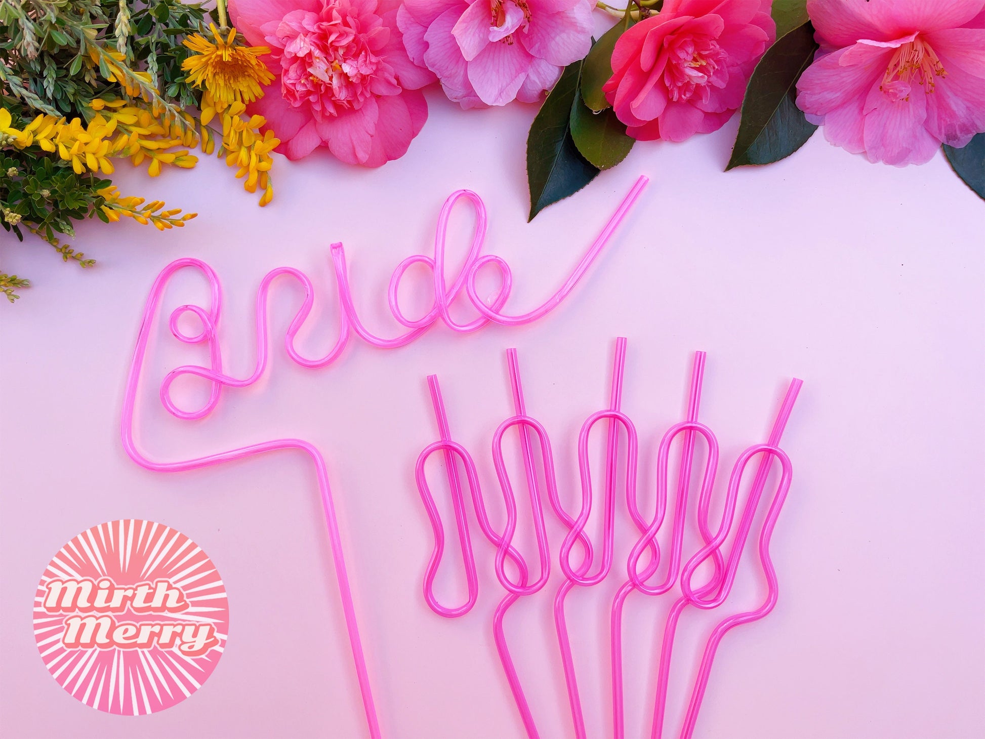 Hot Pink Swirly Penis Straw + Bride Straw,| Bachelorette Party Favors | Bride To Be Bridal Shower | Hen Party Supplies Penis