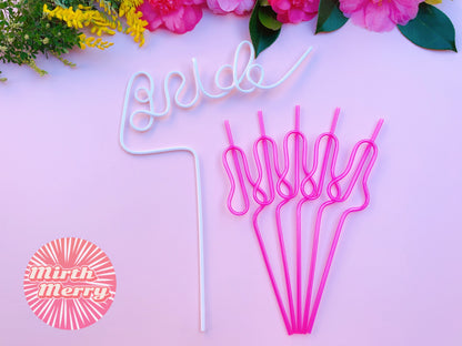 Hot Pink Swirly Penis Straw + Bride Straw,| Bachelorette Party Favors | Bride To Be Bridal Shower | Hen Party Supplies Penis
