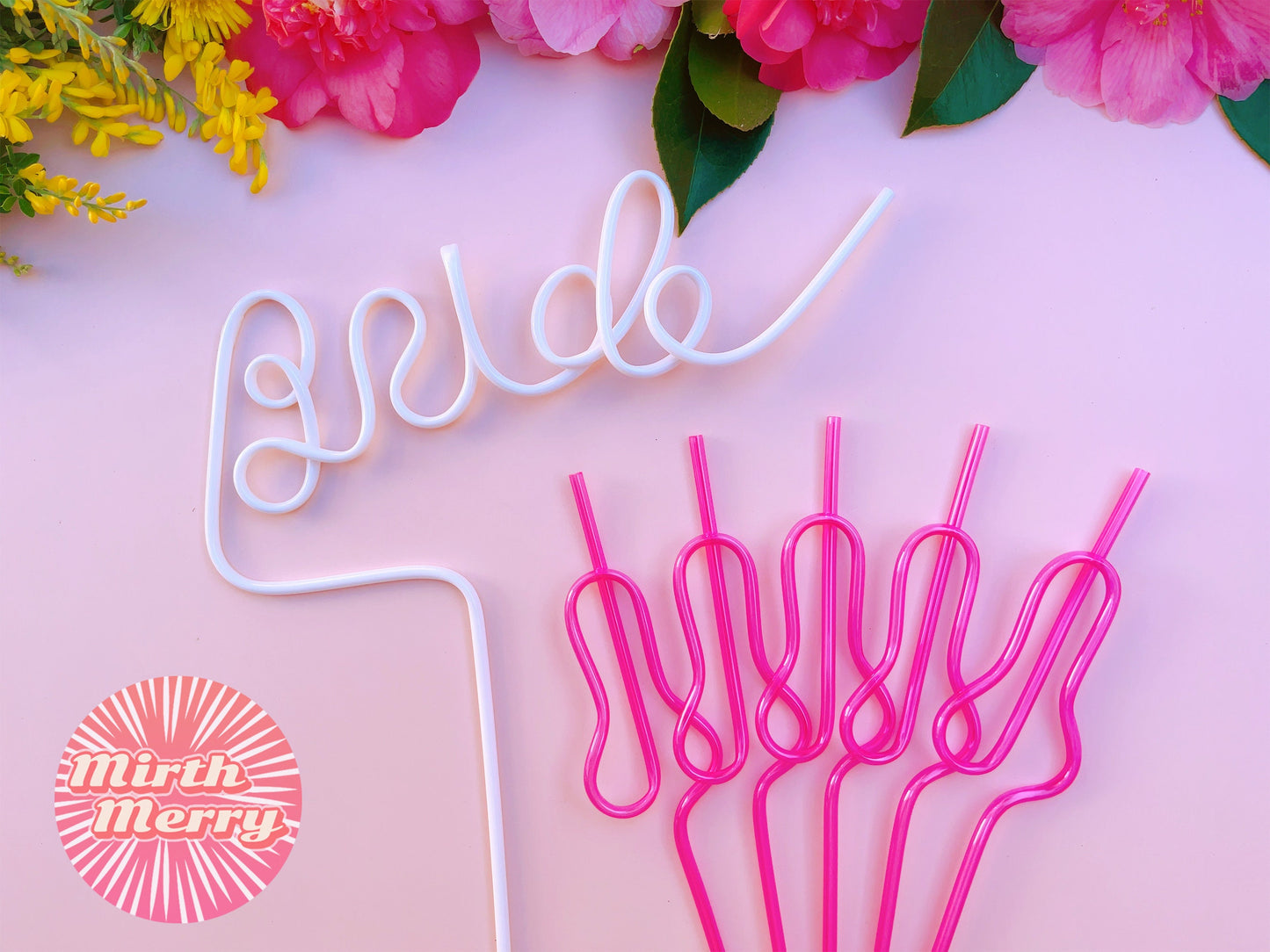 Hot Pink Swirly Penis Straw + Bride Straw,| Bachelorette Party Favors | Bride To Be Bridal Shower | Hen Party Supplies Penis