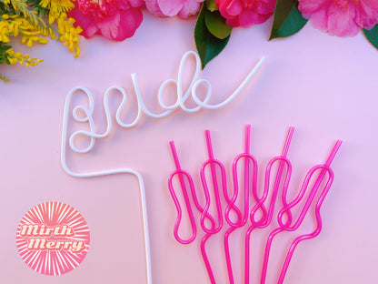 Hot Pink Swirly Penis Straw + Bride Straw,| Bachelorette Party Favors | Bride To Be Bridal Shower | Hen Party Supplies Penis