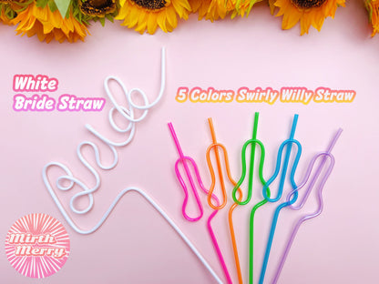 5 Colors Swirly Penis Straw + Bride Straw,| Bachelorette Party Favors | Bride To Be Bridal Shower | Hen Party Supplies Penis