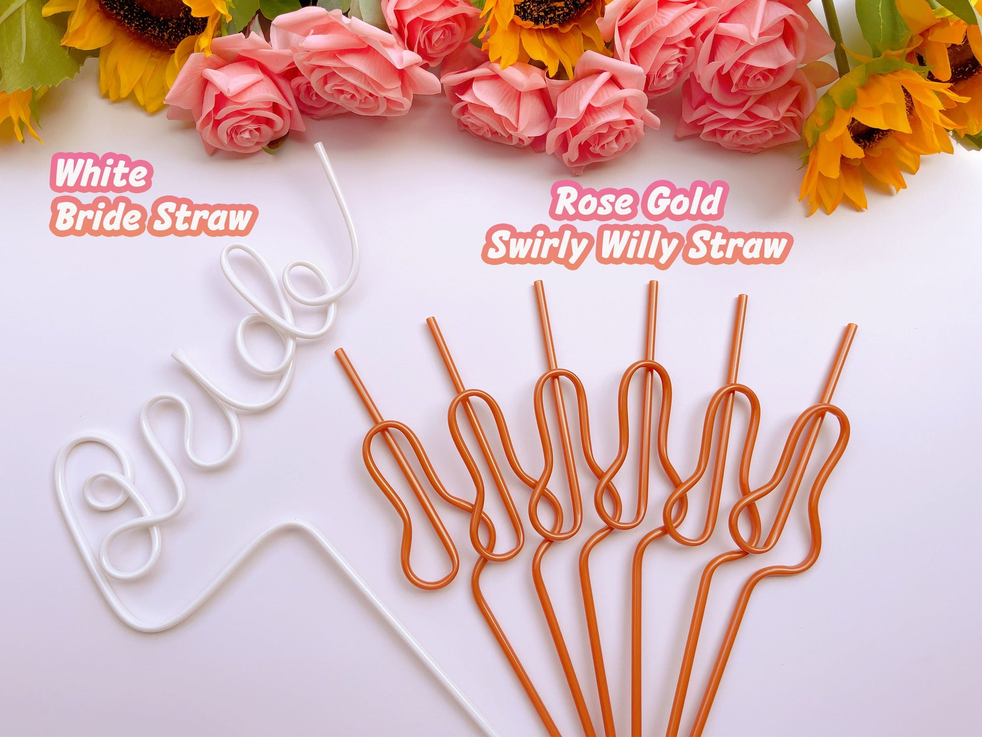 Rose Gold Swirly Penis Straw + Bride Straw,| Bachelorette Party Favors | Bride To Be Bridal Shower | Hen Party Supplies Penis