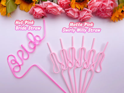 Pink Swirly Penis Straw + Bride Straw,| Bachelorette Party Favors | Bride To Be Bridal Shower | Hen Party Supplies Penis