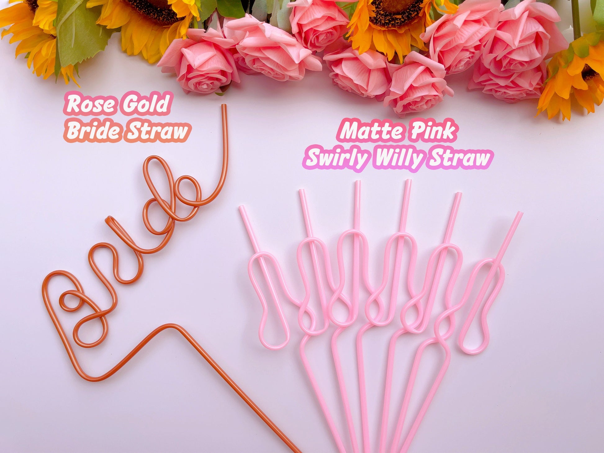 Pink Swirly Penis Straw + Bride Straw,| Bachelorette Party Favors | Bride To Be Bridal Shower | Hen Party Supplies Penis