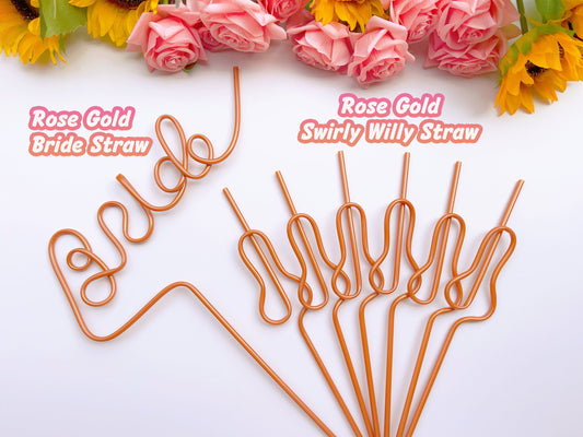 Rose Gold Swirly Penis Straw + Bride Straw,| Bachelorette Party Favors | Bride To Be Bridal Shower | Hen Party Supplies Penis