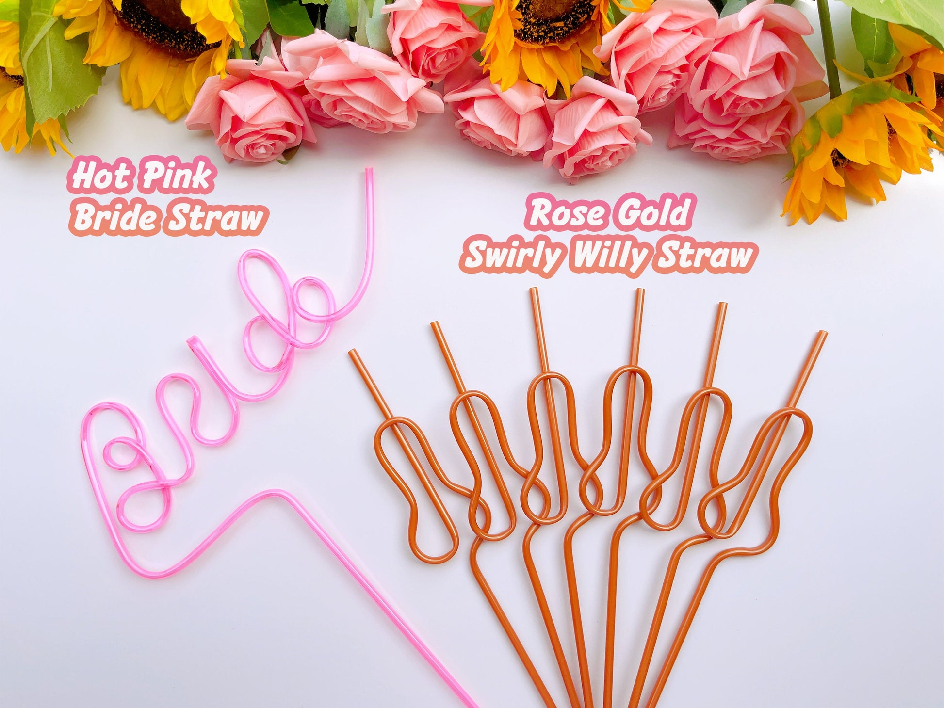 Rose Gold Swirly Penis Straw + Bride Straw,| Bachelorette Party Favors | Bride To Be Bridal Shower | Hen Party Supplies Penis