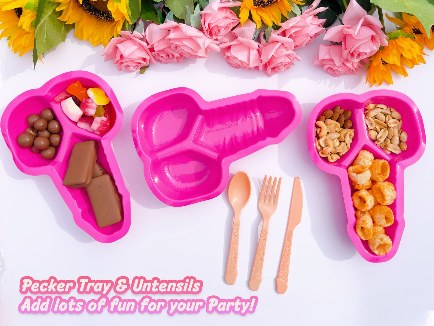 Penis Snack Trays, Dick Utensils, Bachelorette Tablewear, Party Silverware, Pecker Tray, Hen Party Favors, Bach Decor, Penis Favors