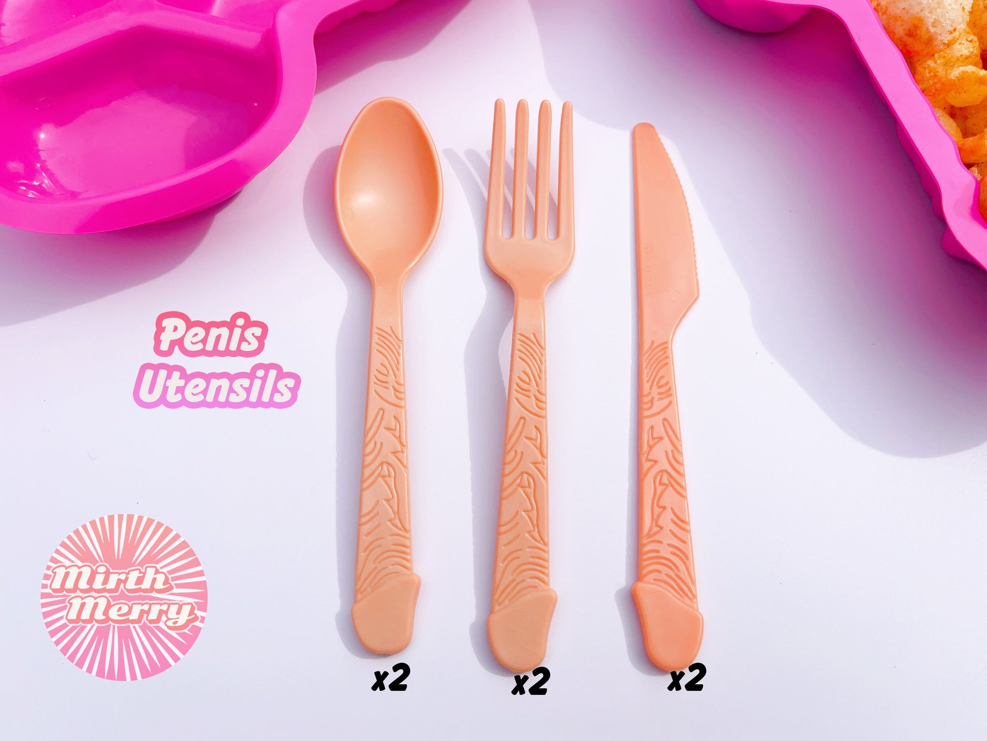 Pink Penis Snack Trays, Dick Utensils, Bachelorette Tablewear, Party Silverware, Pecker Tray, Hen Party Favors, Bach Decor, Penis Favors