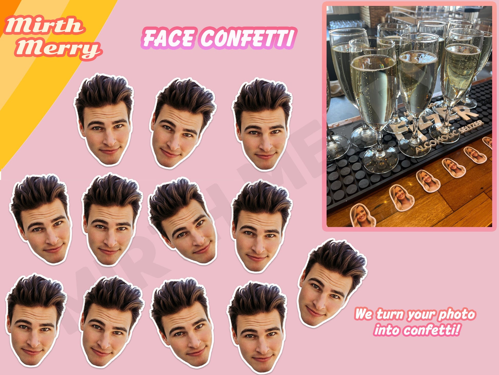 face confetti perfect for parties. personalized with a custom face of your choice.