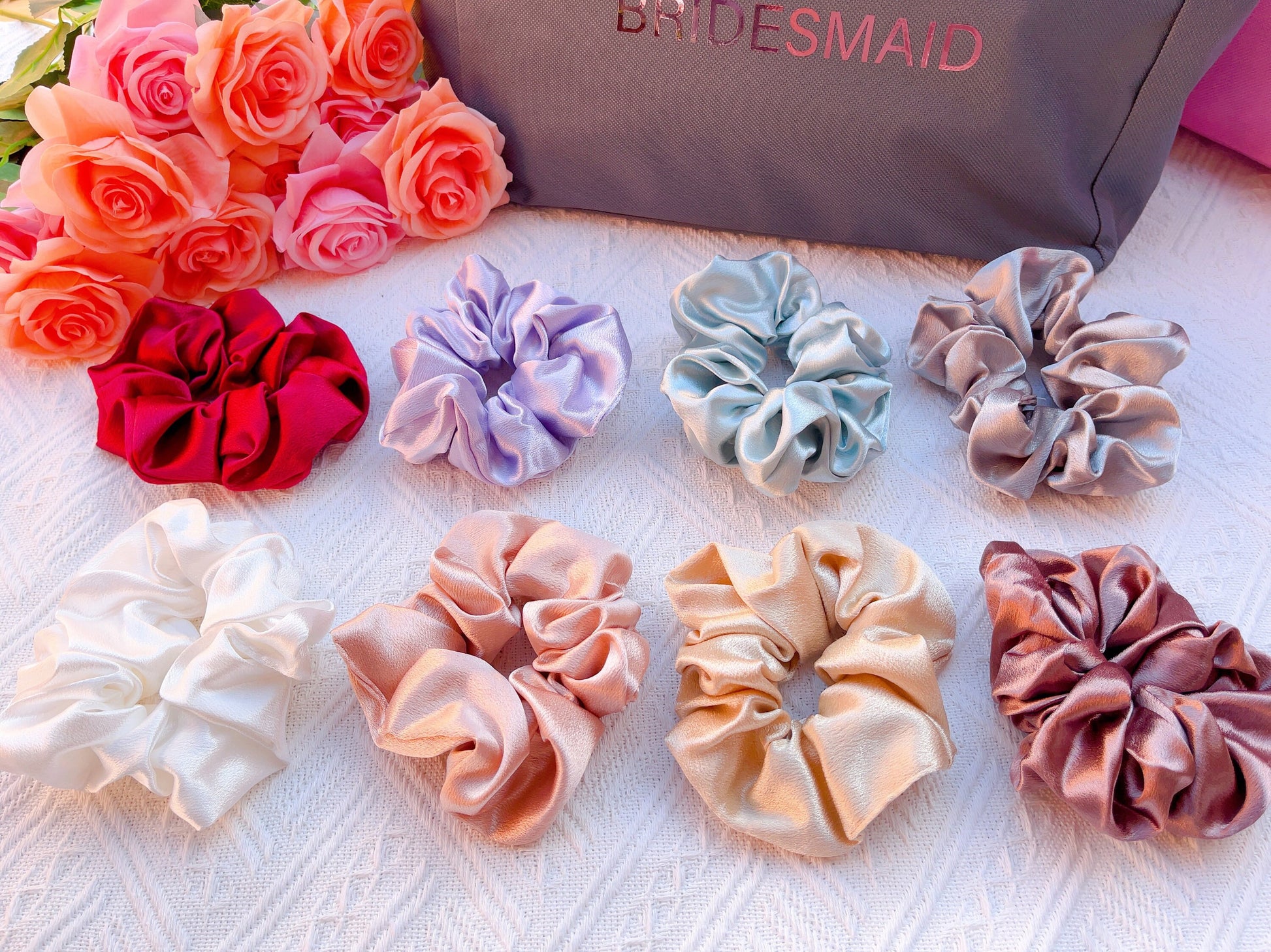 Hen Party Hair Tie - Silk Satin Scrunchies | Bridal Shower Gift Decorations, Bride Tribe Favor, Bridesmaid Scrunchies, Bridesmaid Proposal