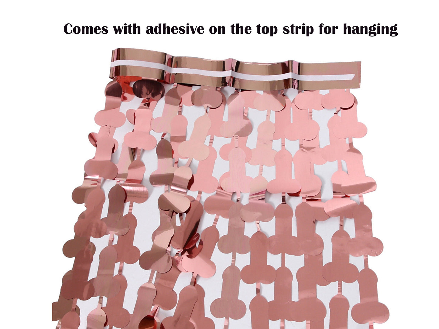 Rose Gold Penis Foil Curtain | Metallic Fringe Penis Tinsel, Hen Party Bridal Shower Backdrop, Birthday Backdrop, Photo Booth, Dick Favors