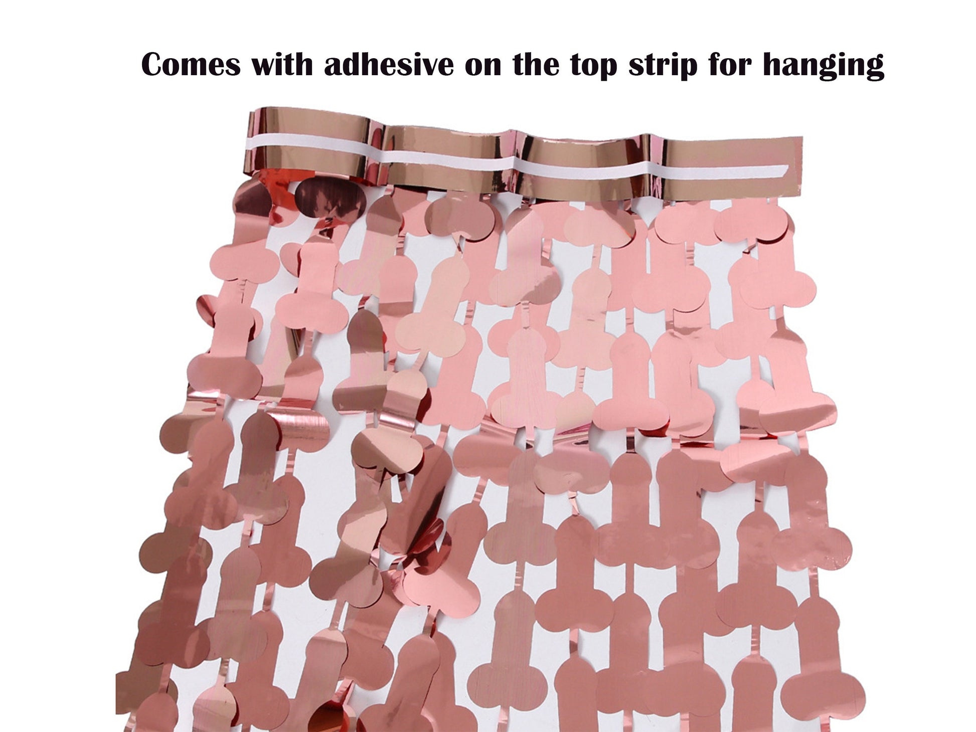 Rose Gold Penis Foil Curtain | Metallic Fringe Penis Tinsel, Hen Party Bridal Shower Backdrop, Birthday Backdrop, Photo Booth, Dick Favors