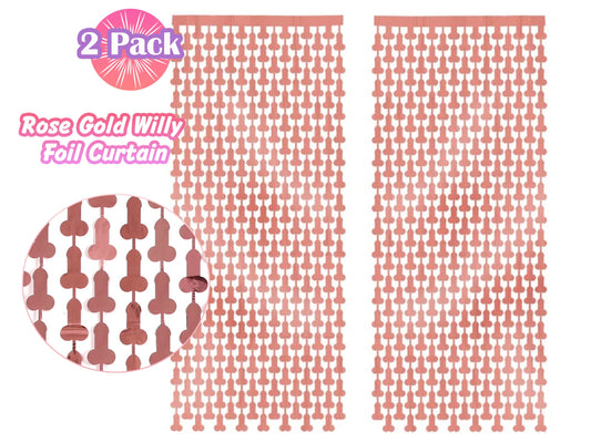 Rose Gold Penis Foil Curtain | Metallic Fringe Penis Tinsel, Hen Party Bridal Shower Backdrop, Birthday Backdrop, Photo Booth, Dick Favors