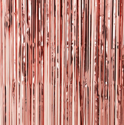 Rose Gold Fringe Foil Curtain - Set of 2 | Bridal Shower Backdrop, Wedding, Hen Party, Birthday Photo Booth, Baby Shower
