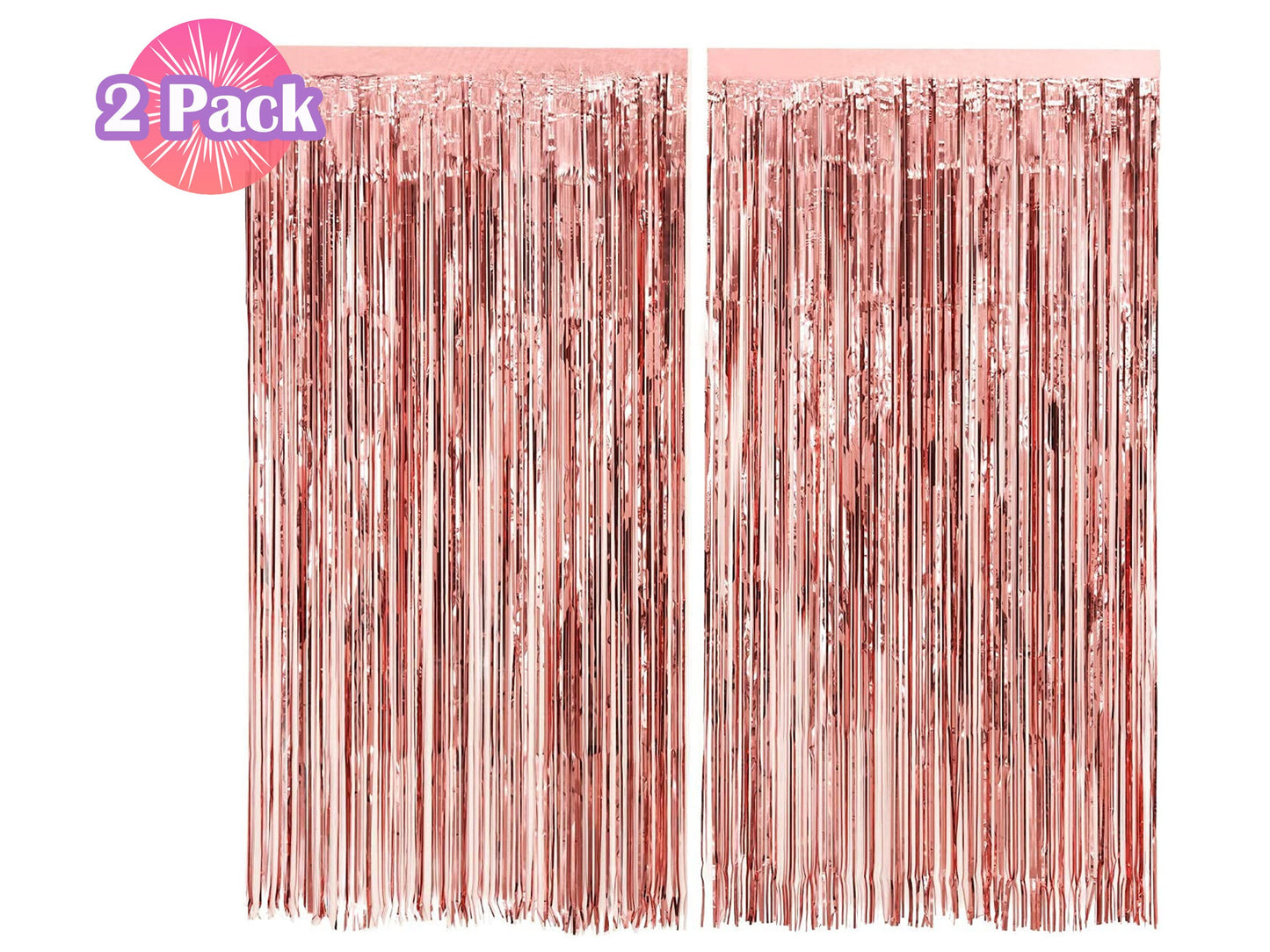 Rose Gold Fringe Foil Curtain - Set of 2 | Bridal Shower Backdrop, Wedding, Hen Party, Birthday Photo Booth, Baby Shower