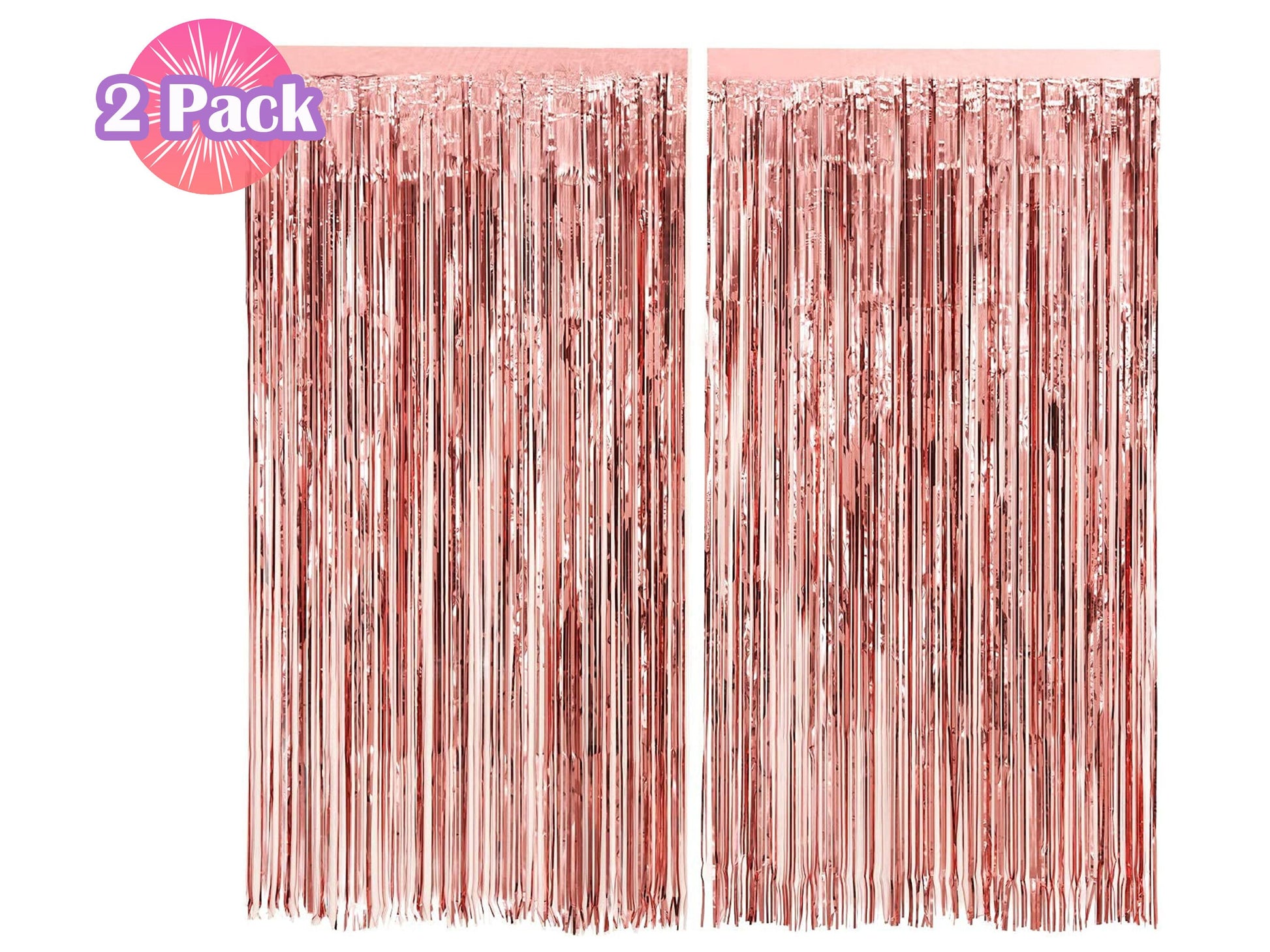 Rose Gold Fringe Foil Curtain - Set of 2 | Bridal Shower Backdrop, Wedding, Hen Party, Birthday Photo Booth, Baby Shower