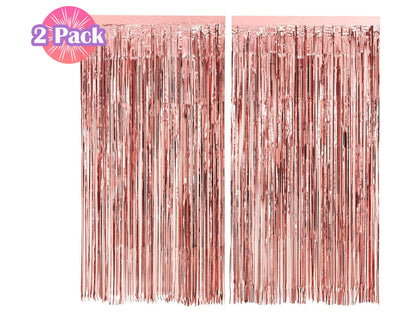 Rose Gold Fringe Foil Curtain - Set of 2 | Bridal Shower Backdrop, Wedding, Hen Party, Birthday Photo Booth, Baby Shower