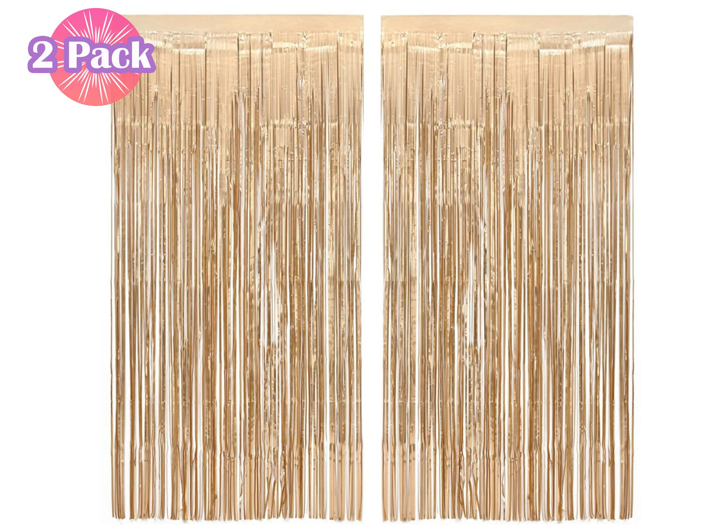 Rose Gold Fringe Foil Curtain - Set of 2 | Bridal Shower Backdrop, Wedding, Hen Party, Birthday Photo Booth, Baby Shower