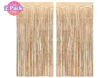 Rose Gold Fringe Foil Curtain - Set of 2 | Bridal Shower Backdrop, Wedding, Hen Party, Birthday Photo Booth, Baby Shower