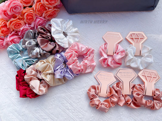 Hen Party Hair Tie - Silk Satin Scrunchies | Bridal Shower Gift Decorations, Bride Tribe Favor, Bridesmaid Scrunchies, Bridesmaid Proposal