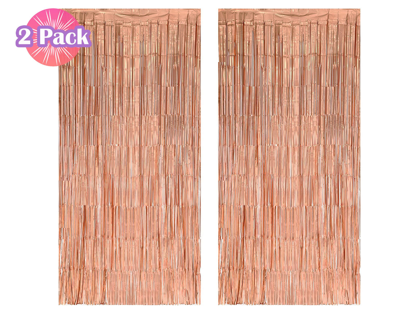Rose Gold Fringe Foil Curtain - Set of 2 | Bridal Shower Backdrop, Wedding, Hen Party, Birthday Photo Booth, Baby Shower