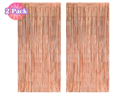 Rose Gold Fringe Foil Curtain - Set of 2 | Bridal Shower Backdrop, Wedding, Hen Party, Birthday Photo Booth, Baby Shower