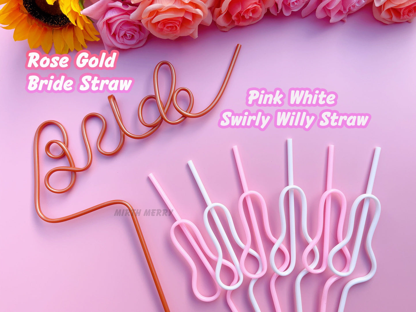Pink White Swirly Penis Straw + Bride Straw,| Bachelorette Party Favors | Bride To Be Bridal Shower | Hen Party Supplies Penis
