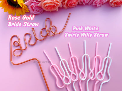 Pink White Swirly Penis Straw + Bride Straw,| Bachelorette Party Favors | Bride To Be Bridal Shower | Hen Party Supplies Penis