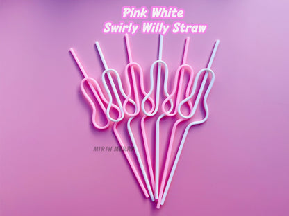 Pink White Penis Swirly Willy Straw | Bachelorette Party Decorations | Bride To Be Bridal Shower | Hen Party Supplies Penis