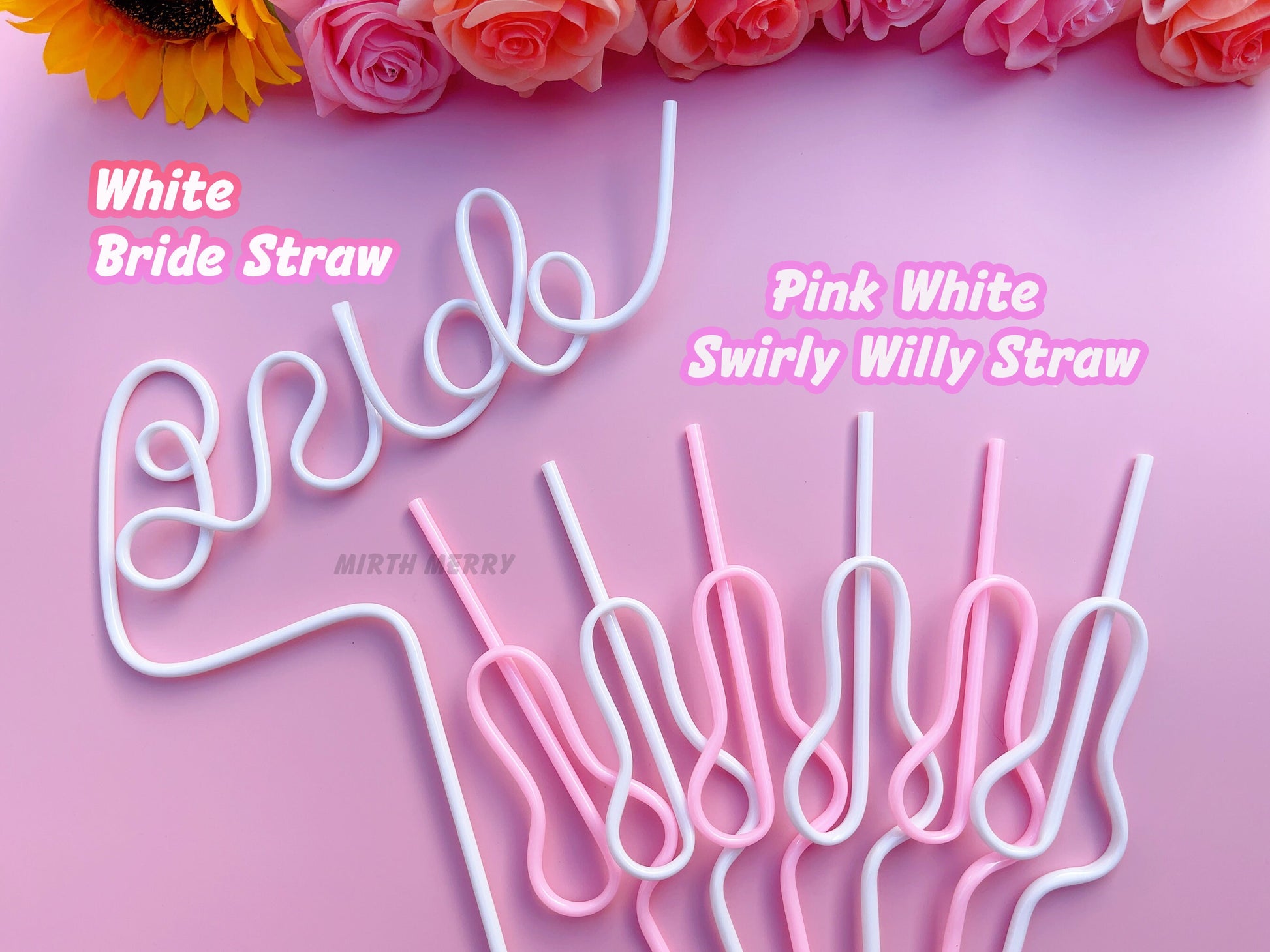 Pink White Swirly Penis Straw + Bride Straw,| Bachelorette Party Favors | Bride To Be Bridal Shower | Hen Party Supplies Penis