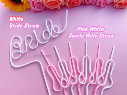 Pink White Swirly Penis Straw + Bride Straw,| Bachelorette Party Favors | Bride To Be Bridal Shower | Hen Party Supplies Penis